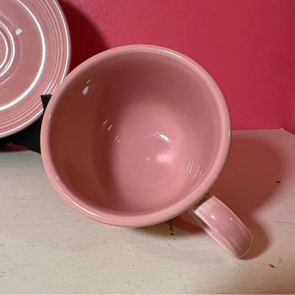 Retro Fiestaware Homer Laughlin Vintage Rose Pink Ceramic Cup and Saucer Set Fun - Picture 6 of 8